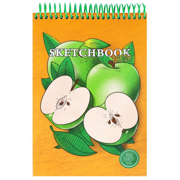 Скетчбук А5, на спирали, 64 л., бел. блок 100 г/м², обл. 7БЦ, MILAND Apple Fresh   Акция!