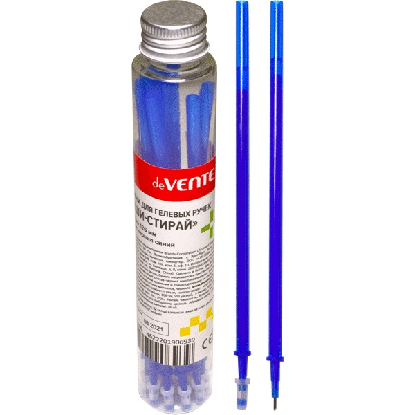 Стержень гелевый "пиши-стирай", синий, 126 мм, Ø 0.5 мм, deVENTE (тубус)