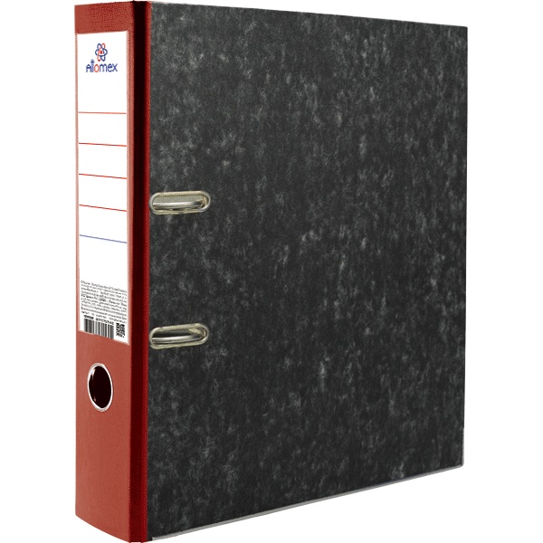 Папка–регистратор А4, 75 мм/500 л., бум."мрамор"/ПВХ, т. карман, метал. уг., красная, Attomex (разобранная)