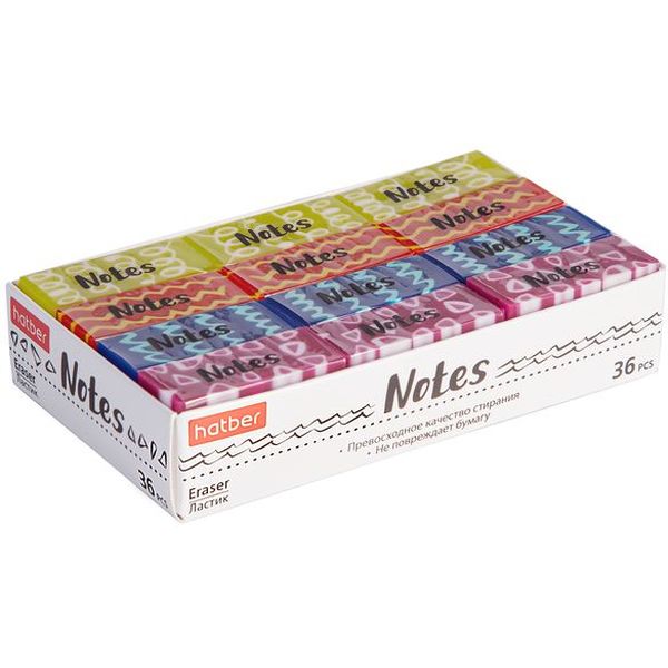 Ластик Hatber Notes, Eco-PVC, прямоугольный, 48*20*10 мм, 4 дизайна Ластик Hatber Notes, Eco-PVC, прямоугольный, 48*20*10 мм, 4 дизайна