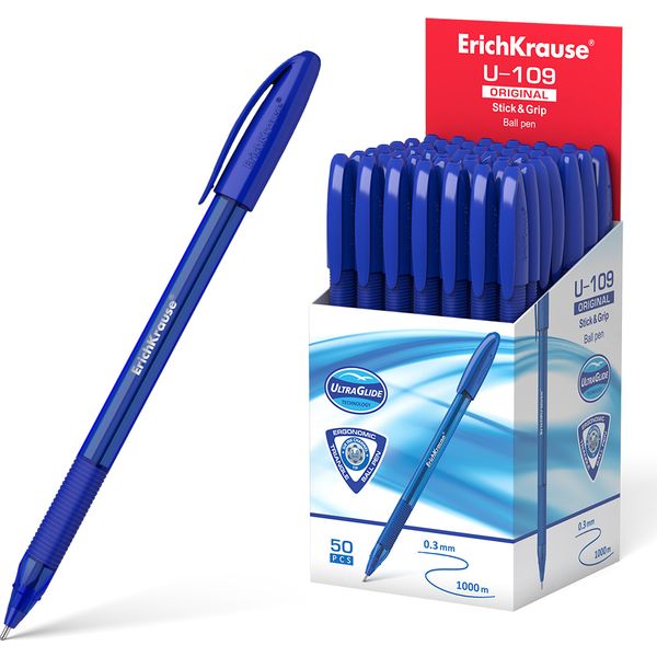 Ручка шариковая синяя, 1.0 мм "игла", эрг. грип, ErichKrause U-109 Stick&Grip Original Ручка шариковая синяя, 1.0 мм "игла", эрг. грип, ErichKrause U-109 Stick&Grip Original