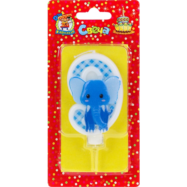 Свеча для торта Цифра «9» ДОН КАРНАВАЛ Слоник