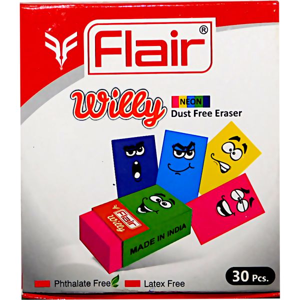 Ластик Flair Willy neon, PVC, прямоугольный, 34*20*10 мм, картон. держатель, 4 дизайна Ластик Flair Willy neon, PVC, прямоугольный, 34*20*10 мм, картон. держатель, 4 дизайна