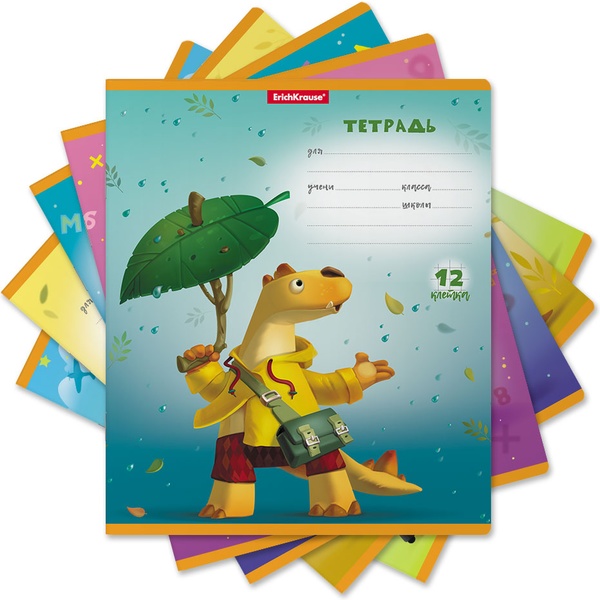 Тетрадь 12 л., клетка, 60 г/м2, обл. мел. картон, ErichKrause Динозаврик_MIX-PACK Тетрадь 12 л., клетка, 60 г/м2, обл. мел. картон, ErichKrause Динозаврик_MIX-PACK