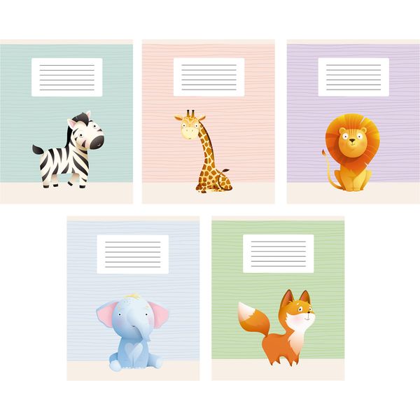 Тетрадь А5, линия, 12 л., на скобе, 60 г/м², мел. бум., Listoff Зверушки_5 дизайнов