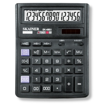Калькулятор бухгалтерский SKAINER SK-486II, 16-разряд., ЖК, 2 яч. памяти, дв. питание, 000, →, черный Калькулятор бухгалтерский SKAINER SK-486II, 16-разряд., ЖК, 2 яч. памяти, дв. питание, 000, →, черный