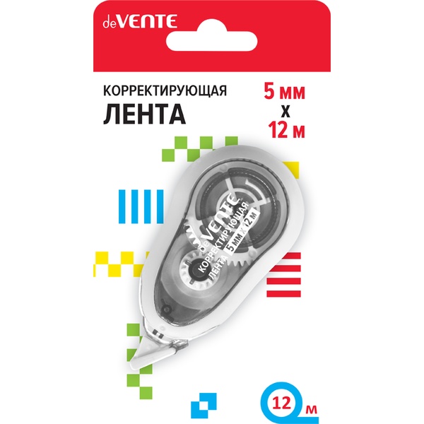 Лента корректирующая 5 мм* 12 м, фронт. аппликатор, п/п корпус, deVENTE_белый