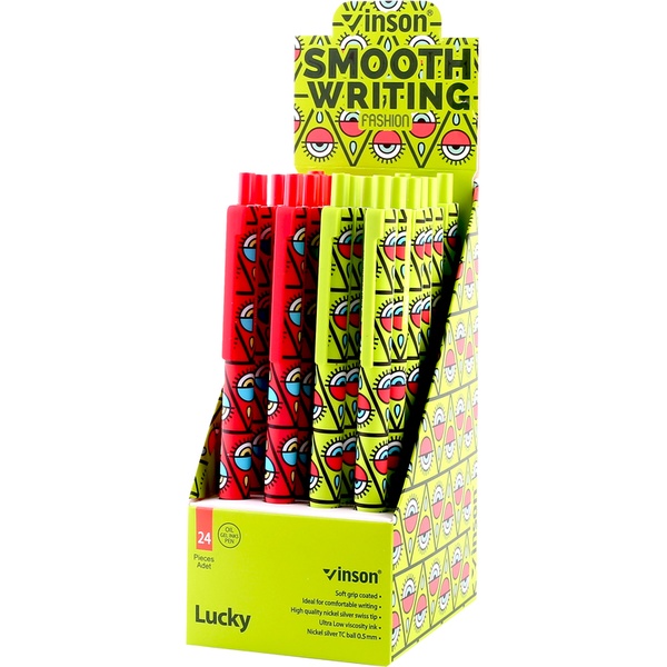 Ручка шариковая автомат., синяя, 0.7 мм "игла", круг. матовый корпус, VINSON Smooth writing Lucky_2 дизайна Акция!