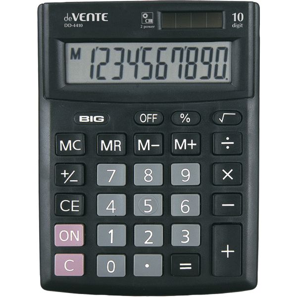 Калькулятор базовый deVENTE DD-4410, 10-разряд., 1 яч. пямяти, дв. питание, черный Калькулятор базовый deVENTE DD-4410, 10-разряд., 1 яч. пямяти, дв. питание, черный