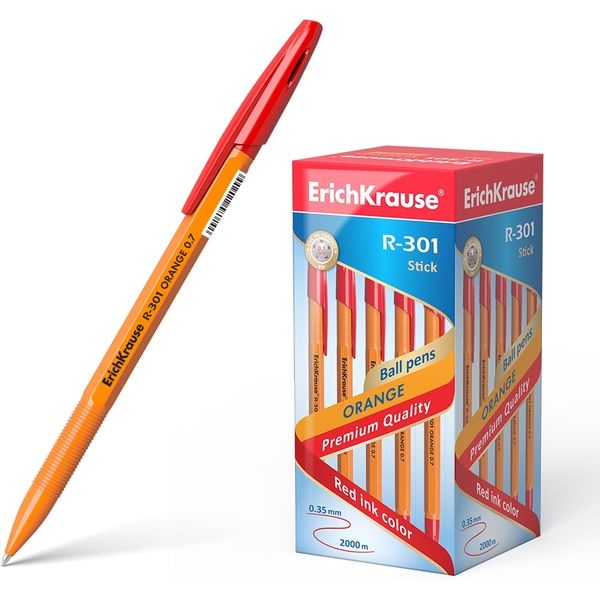 Ручка шариковая красная, 0.7 мм, узел Standard, грип, ErichKrause R-301 Stick Orange Ручка шариковая красная, 0.7 мм, узел Standard, грип, ErichKrause R-301 Stick Orange