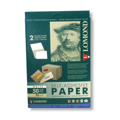 Бумага самоклеящаяся универсальная, А4, 2 шт. (210*148.5 мм), 70 г/м², 50 л., матовая, белая, LOMOND