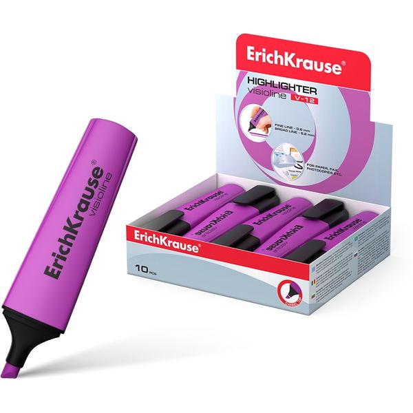 Текстмаркер фиолетовый, неоновый, ШЛ 0.6-5.2 мм, н-к "клин", ErichKrause Visioline V-12