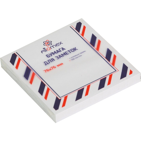 Бумага для заметок с клеевым краем, 76*76 мм, 100 л., 75 г/м², белая, Attomex