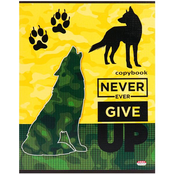 Тетрадь А5, клетка, 96 л., на скобе, 60 г/м², тисн. "лен", Prof-Press Не сдавайся никогда_4 дизайна