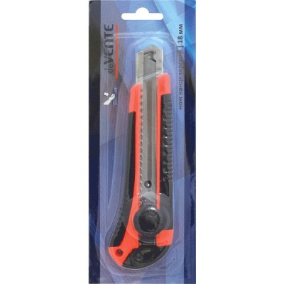 Нож канцелярский 18 мм deVENTE, блокировка push-lock, метал. направляющие, каучук. вставки, блистер