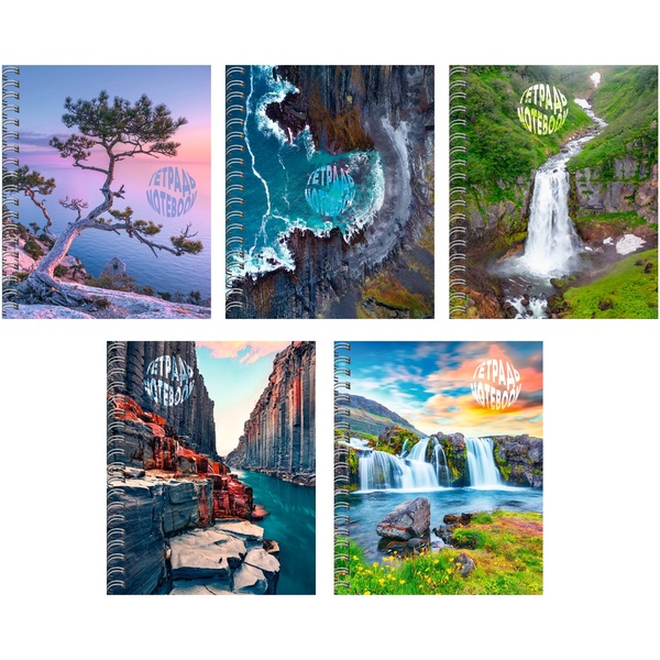 Тетрадь А5, клетка, 96 л., на гребне, 60 г/м², Listoff Удивительная природа_5 дизайнов