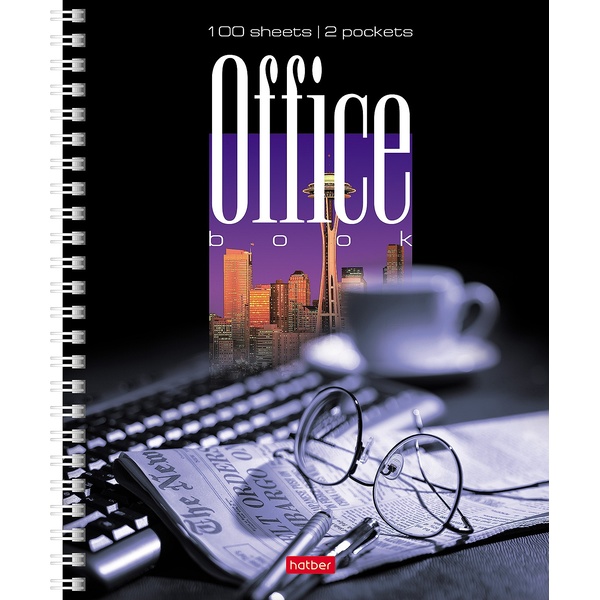 Тетрадь А5, клетка, 100 л., на гребне, 60 г/м², уф-лак, перф., карман, Hatber Офис-очки