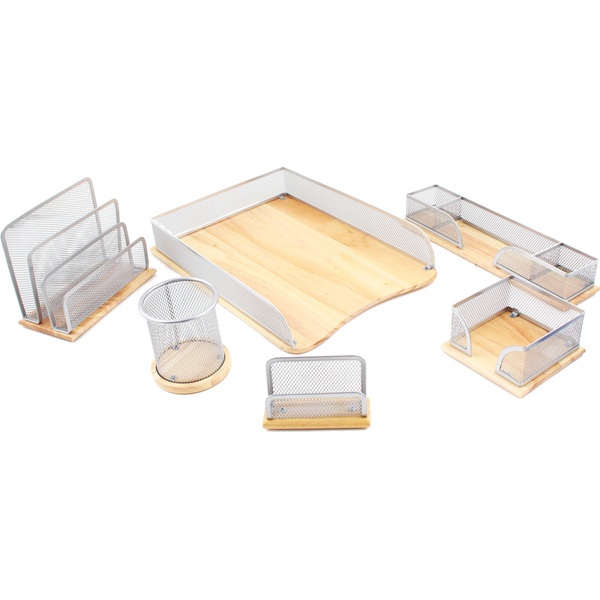 Набор канцелярских органайзеров KLERK: 6 предметов, дерево/металл, серебряный