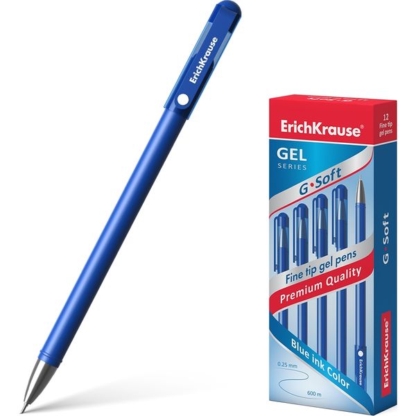 Ручка гелевая синяя, Ø 0.38 мм "игла", лин. 0.25 мм, ДП 600 м, софт-тач, ErichKrause G-Soft Stick Classic