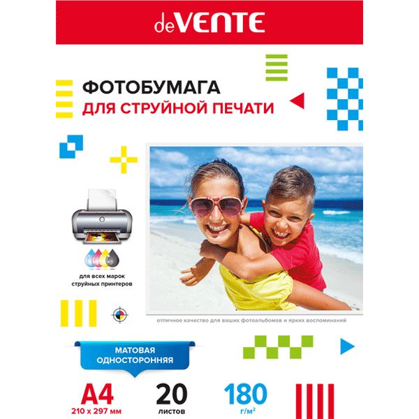 Фотобумага А4, 180 г/м² , 20 л., матовая, 1-ст., deVENТЕ