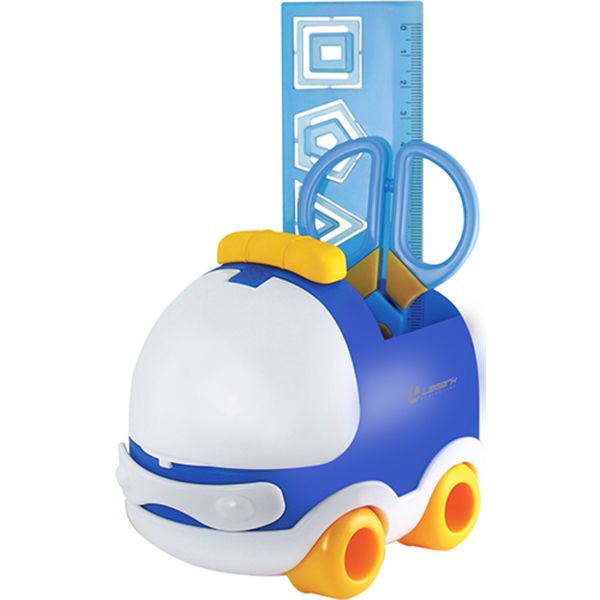 Органайзер с канцелярским инструментом LAMARK Super car/Машинка, 4 предмета, наклейки, голубой  Акция!