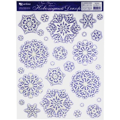 Наклейка новогодняя Darlens "Снежинки бело-синие", 30*42 см, статическая, 4 дизайна (для окон)   Акция!