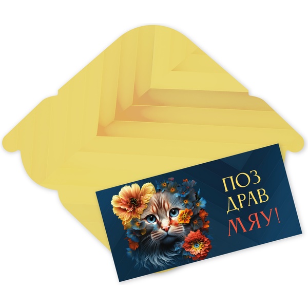 Конверт для денег ПоздравМЯУ!, ИГ КВАДРА (Акварельный кот)