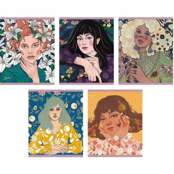 Тетрадь А5, клетка, 48 л., на скобе, 60 г/м², твин-лак, тисн. ф., Listoff Girls style_5 дизайнов