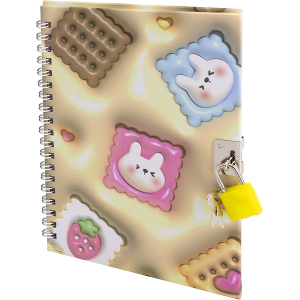 Блокнот с замочком, B6, 45 л., линия, гребень, 3D-обл. 7БЦ, Alingar Печеньки