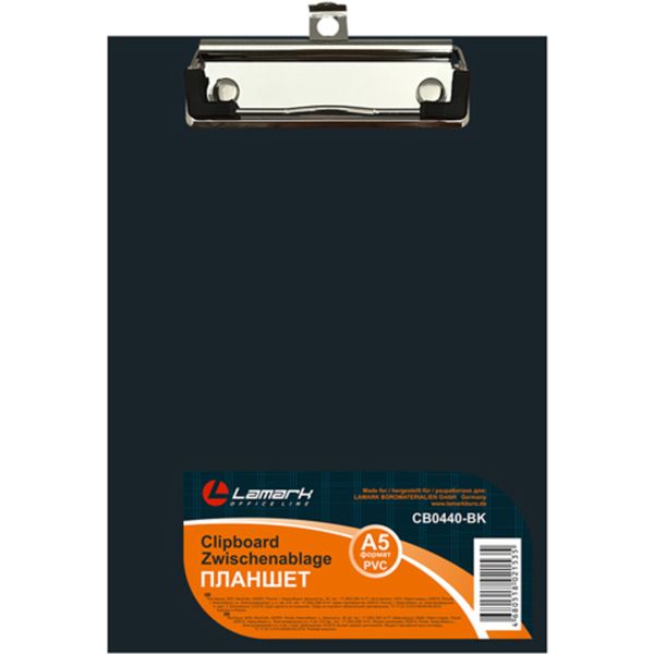 Планшет с зажимом LAMARK, А5 (МАЛЕНЬКИЙ РАЗМЕР), картон/PVC, пласт. уголки, европодвес, черный