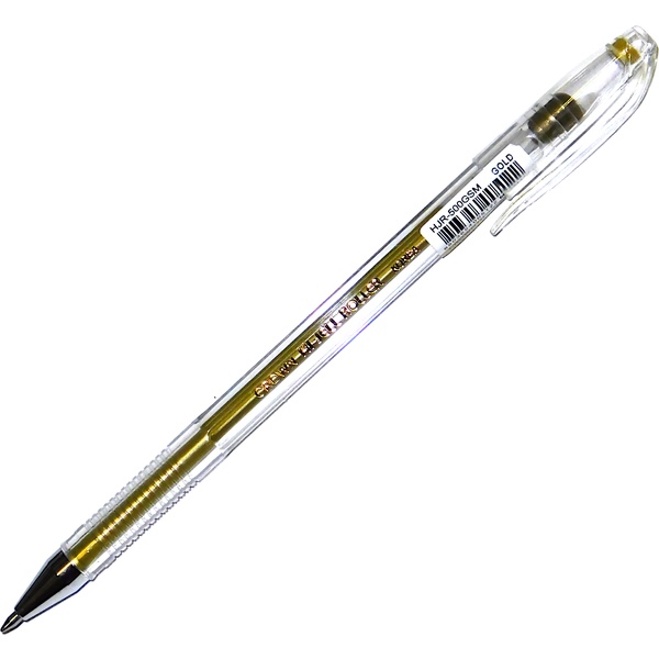 Ручка гелевая золотая, лин. 0.5 мм, ДП 450 м, рифл. грип, метал. н-к, Crown Hi-Jell Metallic Акция!