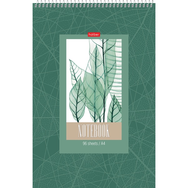 Блокнот на спирали А4, 96 л., клетка, 65 г/м², уф-лак, ж/подложка, Hatber Листья   Акция!