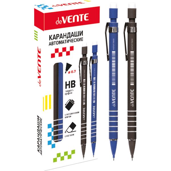 Карандаш механический 0.7 мм, HB, deVENTE, корпус с покрытием софт-тач, металлический клип, ластик
