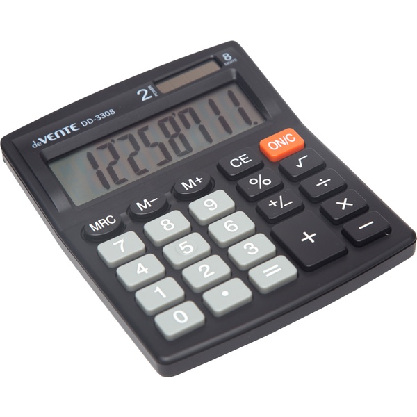 Калькулятор базовый deVENTE DD-3308, 8-разряд., 1 яч. пямяти, дв. питание, черный
