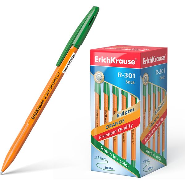Ручка шариковая зеленая, 0.7 мм, узел Standard, грип, ErichKrause R-301 Stick Orange Ручка шариковая зеленая, 0.7 мм, узел Standard, грип, ErichKrause R-301 Stick Orange