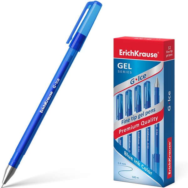Ручка гелевая синяя, Ø 0.5 мм "игла", лин. 0.4 мм, ДП 500 м, метал. н-к, ErichKrause G-Ice Stick Original