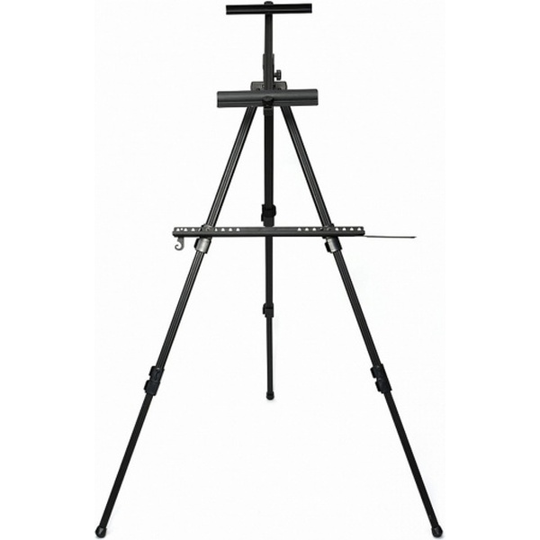 Мольберт напольный КОКОС, тип "тренога", с нижней штангой, металлический (алюминиевый), черный