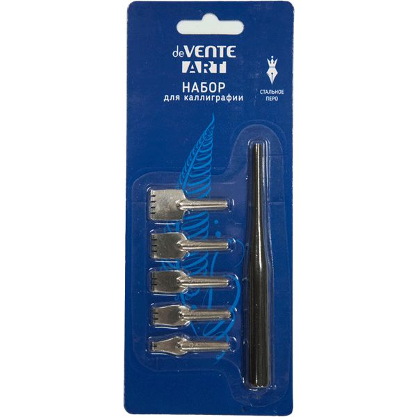 Перья для каллиграфии deVENTE Art, 5 шт. (4, 8, 10, 12, 15), плоский н-к, пластик. ручка, в блистере Акция!