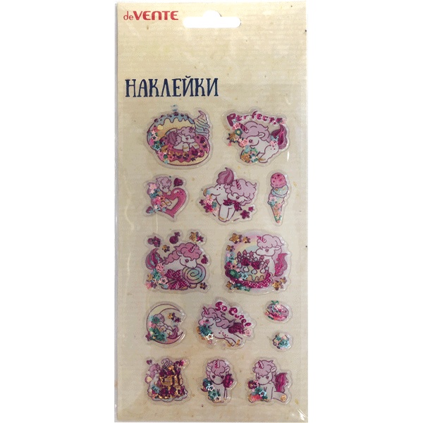 Паф-стикеры (объемные) deVENTE Shake it!_Unicorn, конфетти, тиснение, 90*180 мм