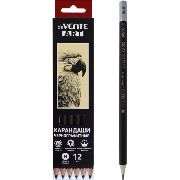 Карандаш чернографитный, М/В, деревянный, шестигранный, черный, deVENTE Art