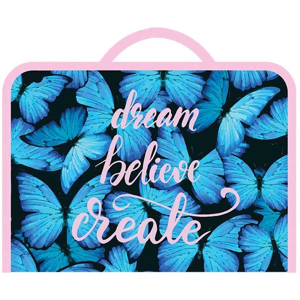 Папка для труда А4, на молнии (с 3-х сторон), 2 ручки, PP, непрозр., отк. планка, ПЧЕЛКА Голубые бабочки Акция!