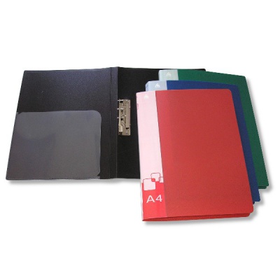 Папка с прижимным механизмом, А4, PP 700 мкм, "песок", 20 мм, торц./вн. карм., Бюрократ/ 4 дизайна