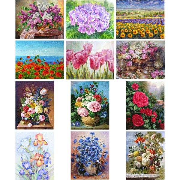 Алмазная живопись 40*50 см, холст, на подрамнике, полное заполн., deVENTE Flowers_12 дизайнов   Акция!