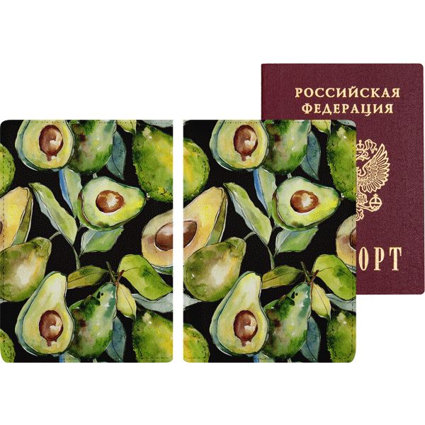 Обложка для паспорта иск. кожа/поролон/PVC, цв. печать, deVENTE Avocado   Акция!