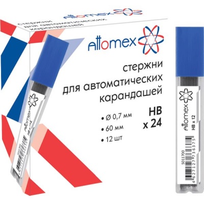 Грифели для механического карандаша, 0.7 мм* 60 мм, HB, 12 шт/уп, Attomex Грифели для механического карандаша, 0.7 мм* 60 мм, HB, 12 шт/уп, Attomex