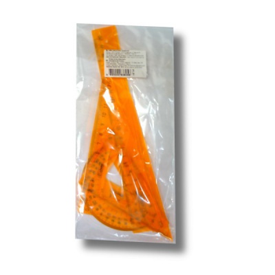 Инструменты чертежные 4 предм.: лин. 20, угол. 45°/9 и 30°/13, трансп. 10, СТАММ Neon Crystal (прозрачные)