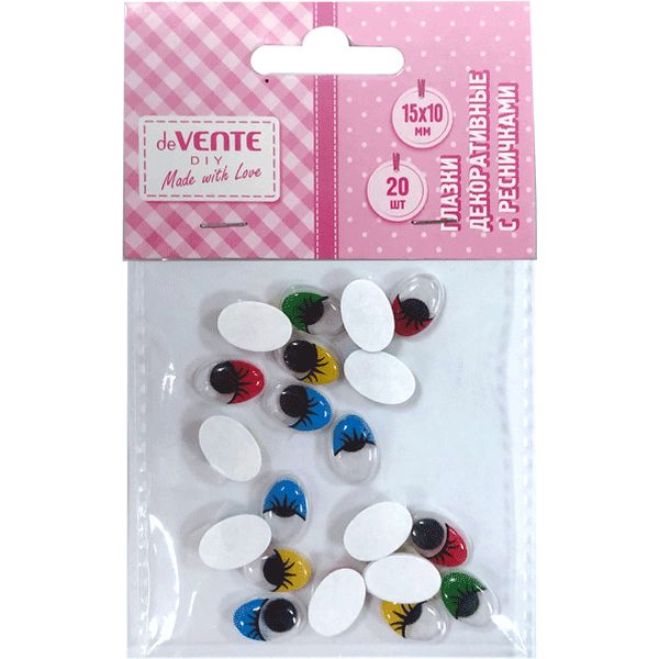 Глазки самоклеящиеся, 10*15 мм, подвижные, с ресничками, цв. веко, пластик., deVENTE (20 шт.)