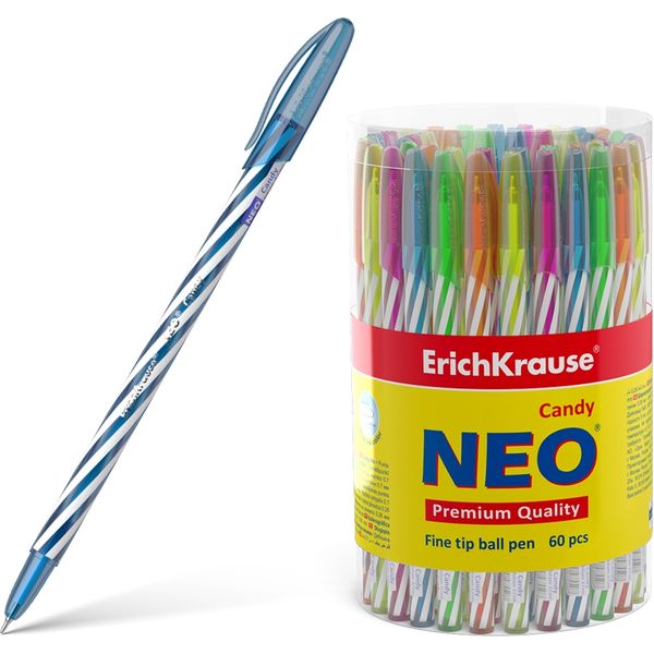 Ручка шариковая синяя, 0.7 мм "игла", одноразовая, ErichKrause Neo Stick Candy_5 дизайнов Ручка шариковая синяя, 0.7 мм "игла", одноразовая, ErichKrause Neo Stick Candy_5 дизайнов