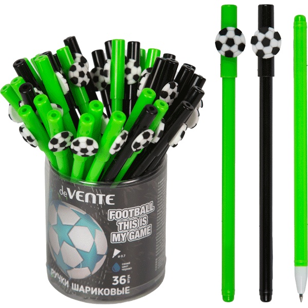 Ручка шариковая с декором, синяя, 0.7 мм, круг. корп., deVENTE Football_2 дизайна