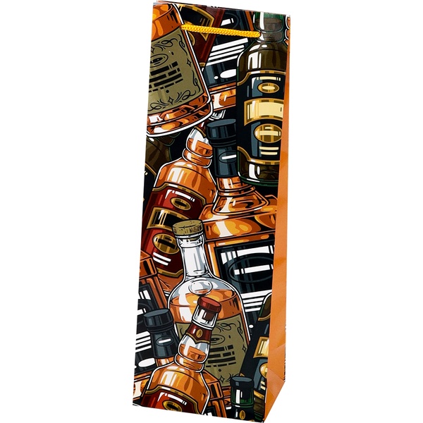 Пакет подарочный, 12*36*8.5 см, мел. бумага 157 г/м², глянц., Dream cards Алкоголь (под бутылку) Акция!